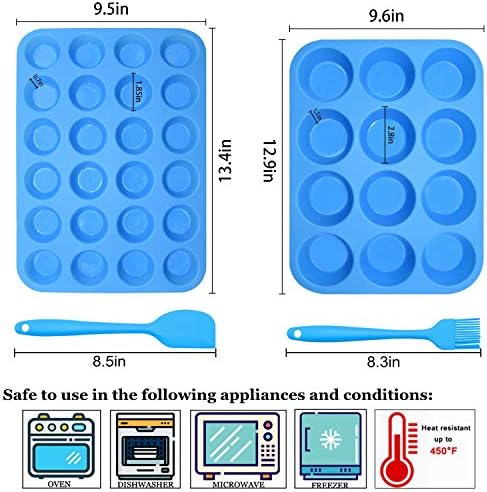 Silicone Muffin Pan Cupcake Set,Non-Stick 12 Cups and Mini 24 Cups