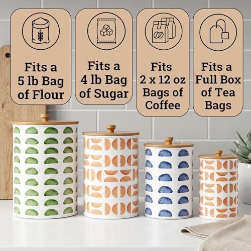 Kitchen Canisters for Countertop Set of 4, Patterned Iron w/ Airtight