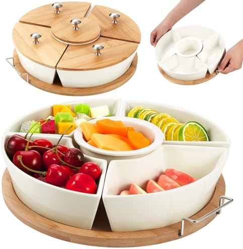 Rtteri 360° Rotatable Lazy Susan Serving Tray with Bowls 11.4'' Chip