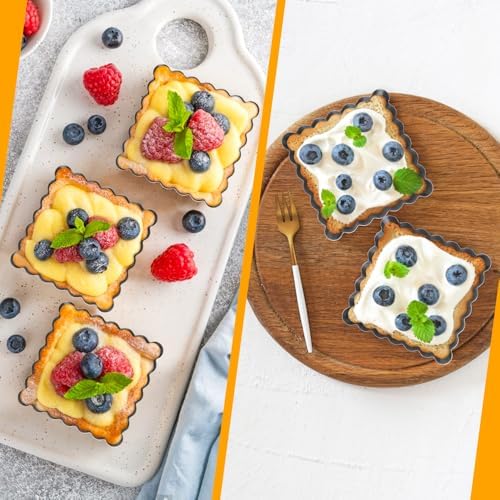 Mini Tart Pans Square 4 Inch 6Pcs with Removable Bottom, Nonstick