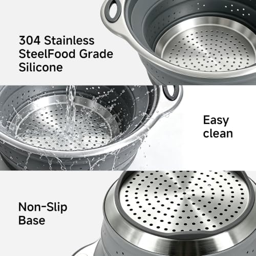 Mejoncb Collapsible Colander – Platinum Silicone Strainer with