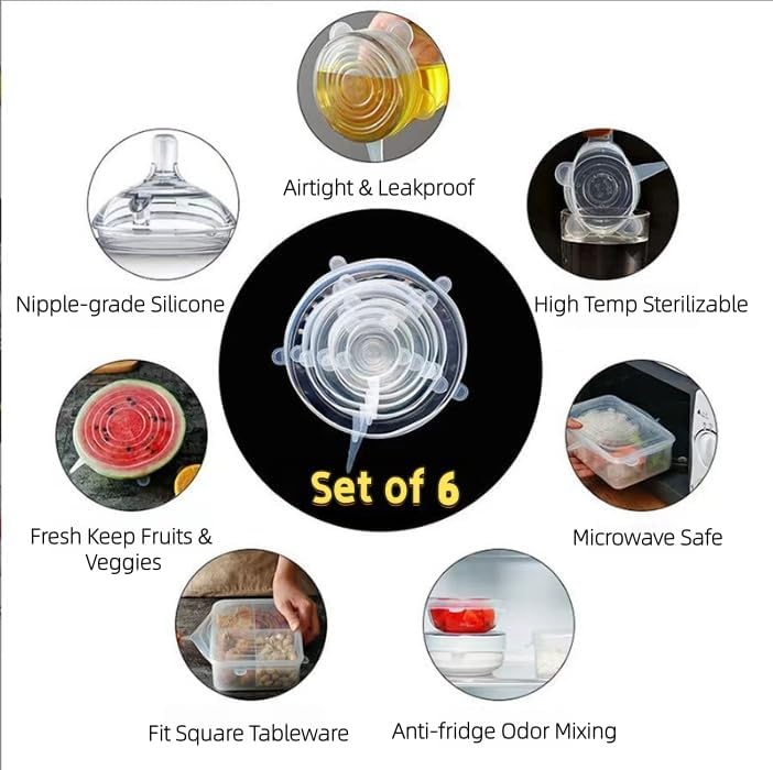 Silicone Stretch Lids, 6 Pack, White