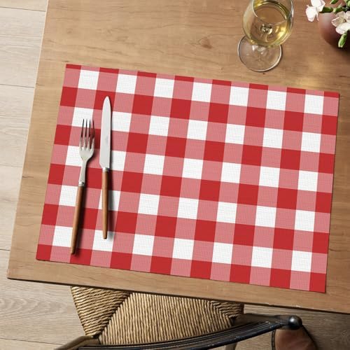 Artoid Mode Buffalo Plaid Vinyl Placemats Set of 4, 12x18 Inch