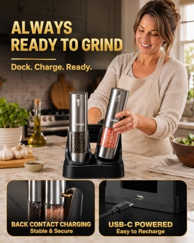 Electric Salt and Pepper Grinder Set, 6-Level Adjustable Coarseness