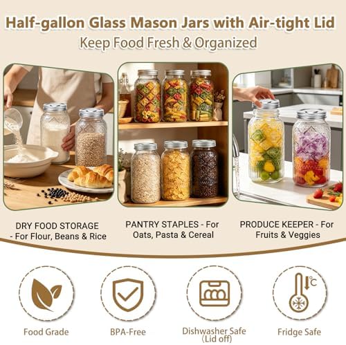 64oz Mason Jars Wide Mouth 1-Pack with 304 Stainless Steel Airtight