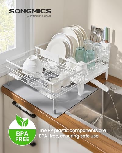 SONGMICS Dish Drying Rack with Drainboard, Matte White