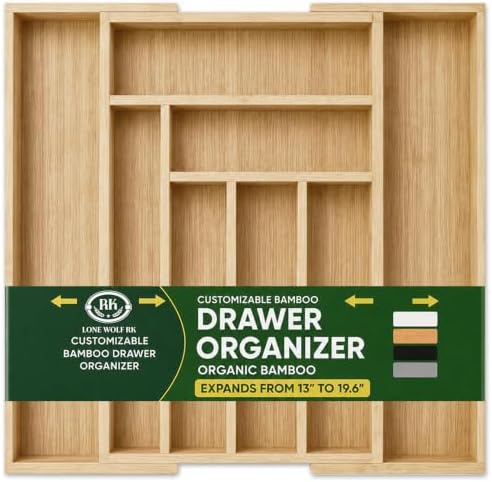 Expandable Bamboo Silverware Drawer Organizer, Utensil Holder, Natural