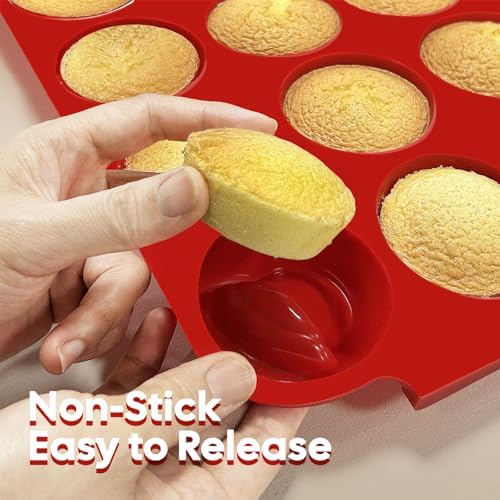 Jalopink 2-Pack Silicone Muffin Pan for Baking – Mini 24-Cup Nonstick