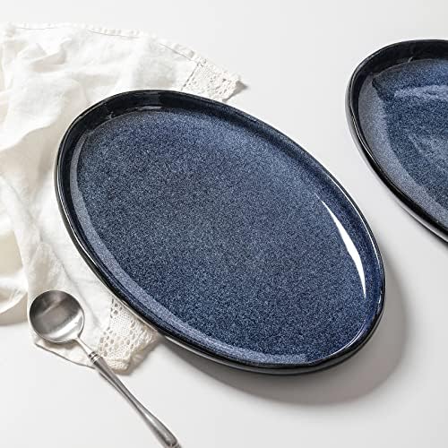 vicrays Serving Platter Ceramic Tray Plates Extra Large Oval 14.5 Inch