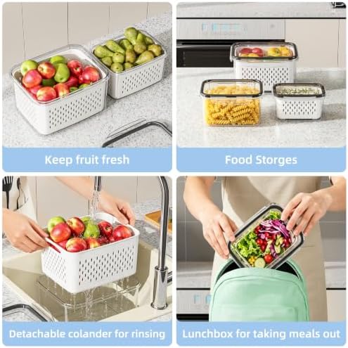 8 Pack Fruit Storage Containers for Fridge with Removable Colanders