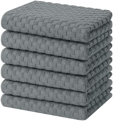 Homaxy 100% Cotton Terry Kitchen Towels(15" x 25", 6 Pack), Dark Grey