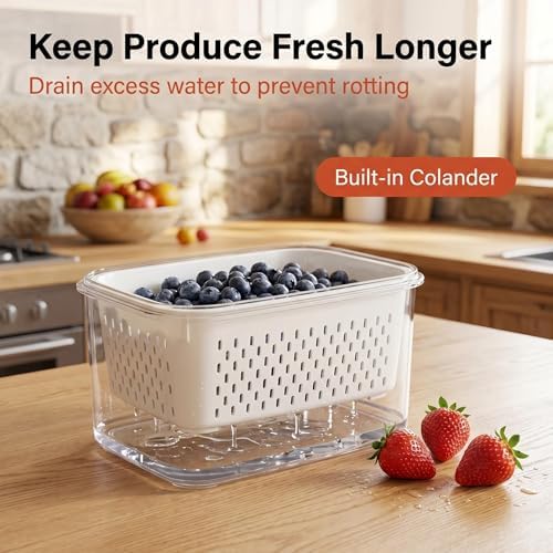 Fruit Storage Containers, 4-Pack, with Removable Colander