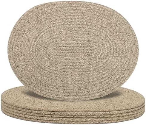 Oval Woven Placemats Set of 6, Boho Cotton Rope Braided Table Mats