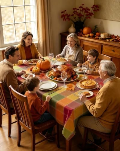 Honellaty Fall Plaid Tablecloth for Rectangular Tables, 60 x 84 Inch