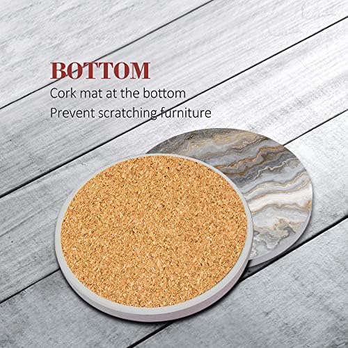 Britimes Coasters for Drinks, Set of 6, Ceramic Stone, Grey Marble