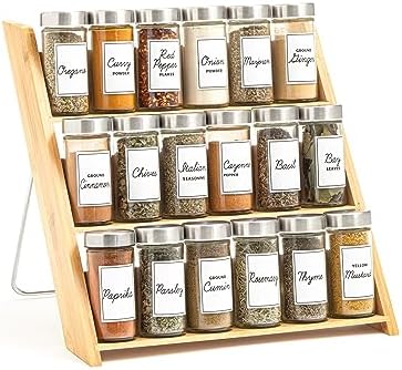 Orii 18 Jar Bamboo Compact Spice Rack with Spices Included & 5-Year