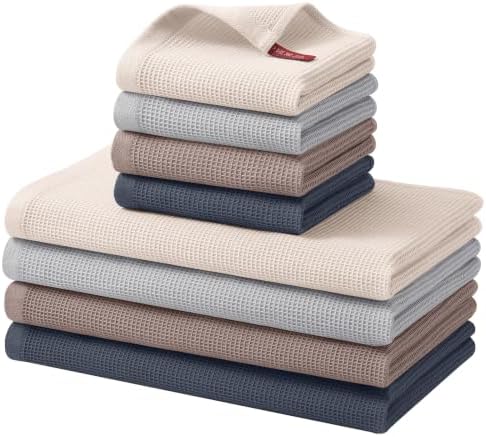 Homaxy 100% Cotton Kitchen Towels and Dishcloths Set - 8 Pack Waffle