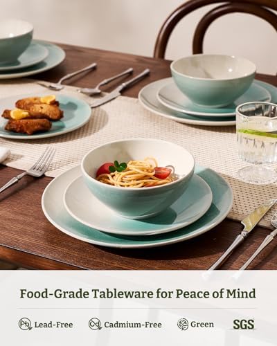 Famiware Ceramic Plates and Bowls Sets, Reactive Glaze Dinnerware Set for 8