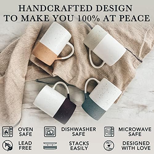 MORA Ceramics 12oz Coffee Mug Set of 4 - Ceramic Tea Cups with Handle