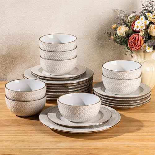 GBHOME Ceramic Dinnerware Sets of 8,24 pcs Plates and Bowls Sets Dishes