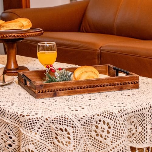 Wooden Serving Trays with Metal Handles 15 X 11inch Vintage Ottoman