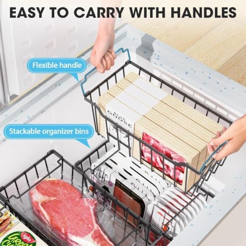 SUNALLY Freezer Organizer Bins, 4 Pack, Black