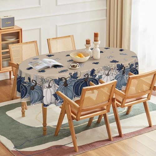 Horaldaily Fall Tablecloth 60 x 84 Inch Oval Autumn Harvest Blue