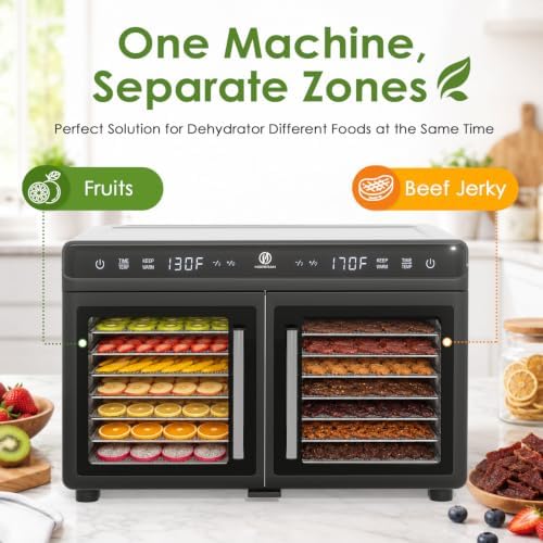 HOPERAN Dual-Zone Food Dehydrator, 16 Trays, 1200W