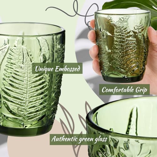 Reallnaive 10 oz Green Drinking Glasses Set of 8, Vintage Glassware