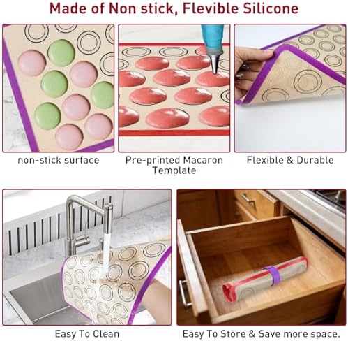 44 Pcs Macaron Silicone Baking Mats Set, Macaron Baking Supplies