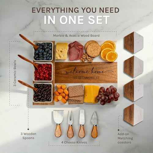 Personalized Charcuterie Board Set - Custom Engraved Wooden Marble Cheese Board with Knife Set - Best Wedding Gift for Couples, Bridal Shower, Engagement, Anniversary, Housewarming & Gift for Parents