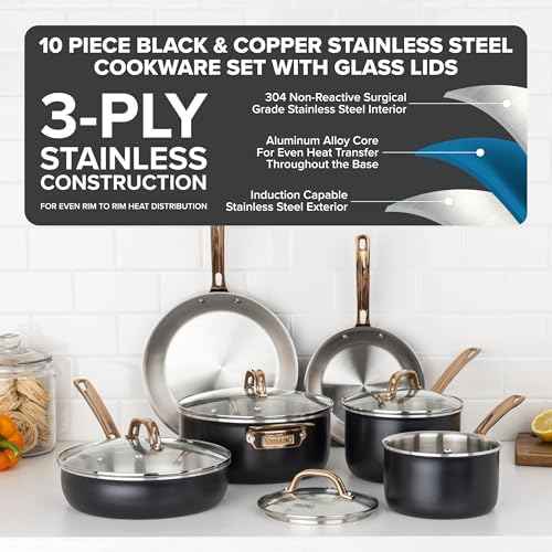 Viking 3-Ply Cookware Set, 10 Piece Stainless Steel Kitchen Cookware