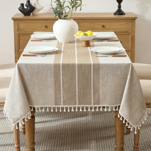 Tablecloth Rectangle Linen Style Fabric, 55" x 75" Coffee Lines