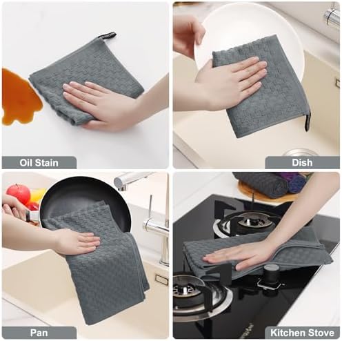 Homaxy 8 Pack 100% Cotton Kitchen Towels and Dishcloths Set, Dark Grey