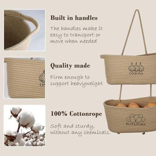 2-Tier Potato and Onion Storage, Hanging Vegetable Baskets for