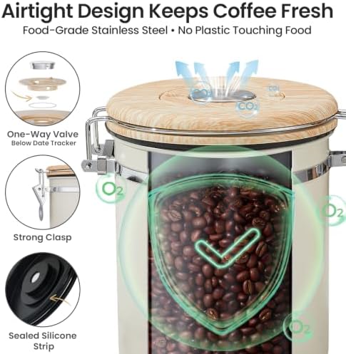 Veken Coffee Canister, Airtight Stainless Steel Food Storage