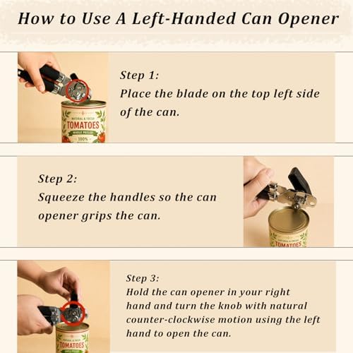 King Mills Manual Left-Handed Can Opener, Stainless Steel for Adults