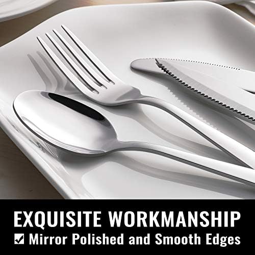 Hiware 24-Piece Silverware Set with Steak Knives, Stainless Steel