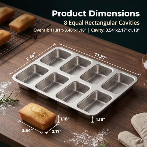 LIANYU Mini Loaf Pans 8-Cavity, Stainless Steel Bread Pans for Baking