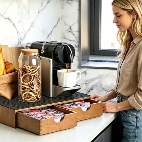 Wooden Coffee Pod Holder Drawer, K Cup Organizer Storage Box, 30 Pods