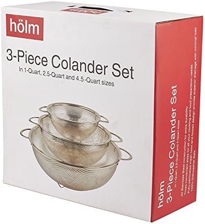 3-Piece Stainless Steel Mesh Micro-Perforated Strainer Colander Set