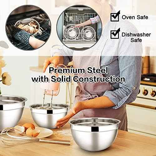E-far Stainless Steel Mixing Bowls with Airtight Lids, 7-Piece Metal