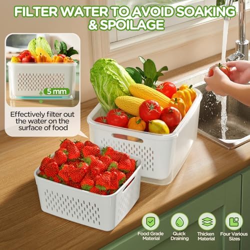 4 PCS Fruit Storage Containers with Removable Colander