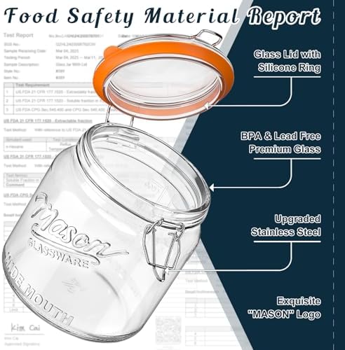 Half Gallon Mason Jar with Hinged Lid, 64 Oz Glass Jar, 2 Pack