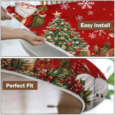 Christmas Red Round Fitted Tablecloth with Elastic for 40-44" Tables