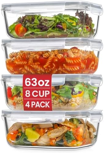 4 Pack 63oz Large Glass Storage Containers with Lids