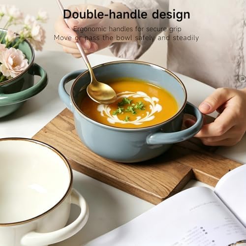 MONITO Ceramic Salad Bowl with Handles, 28 oz French Onion Soup Bowls