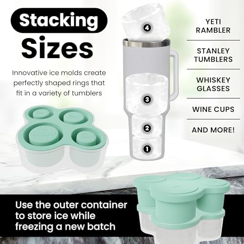 4-Ring Silicone Ice Cube Tray for Stanley Cup with Lid and Metal