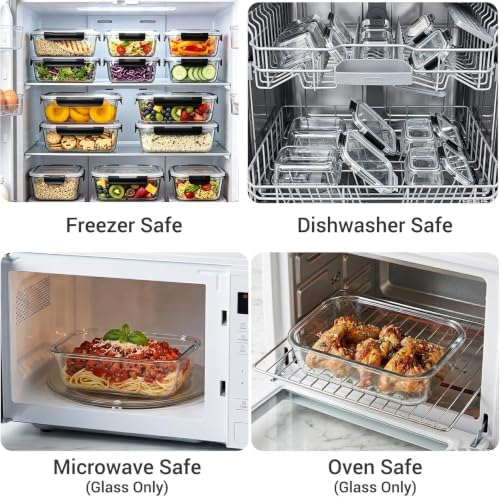 Glass Food Storage Containers with Airtight Lids, Set of 10