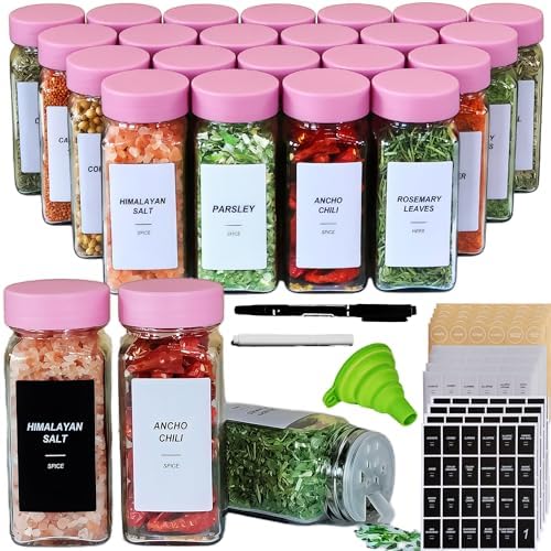24 Spice Jars with Labels, 4oz Seasoning Jars for Cabinets, Drawers